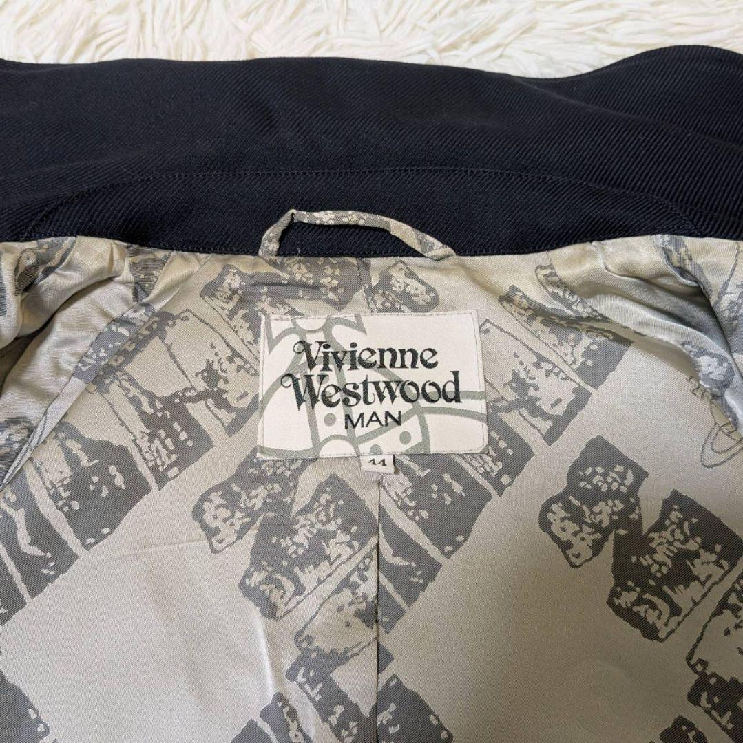 ヴィヴィアンウエストウッドマン 裏地オーブ総柄 トレンチコート ネイビー S