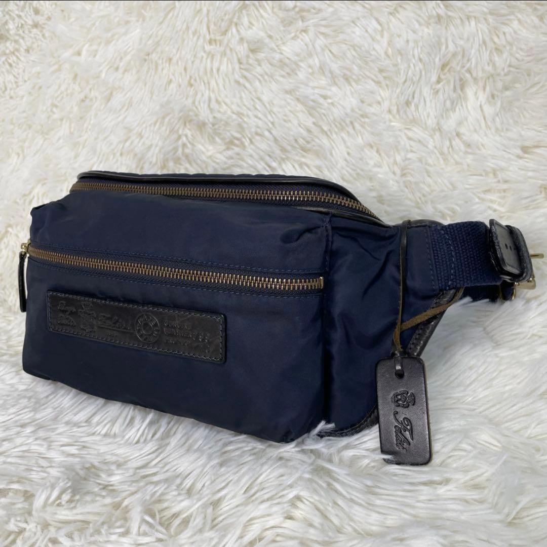 美品 フェリージ Felisi ボディバッグ ウエストポーチ ウエストバッグ 紺