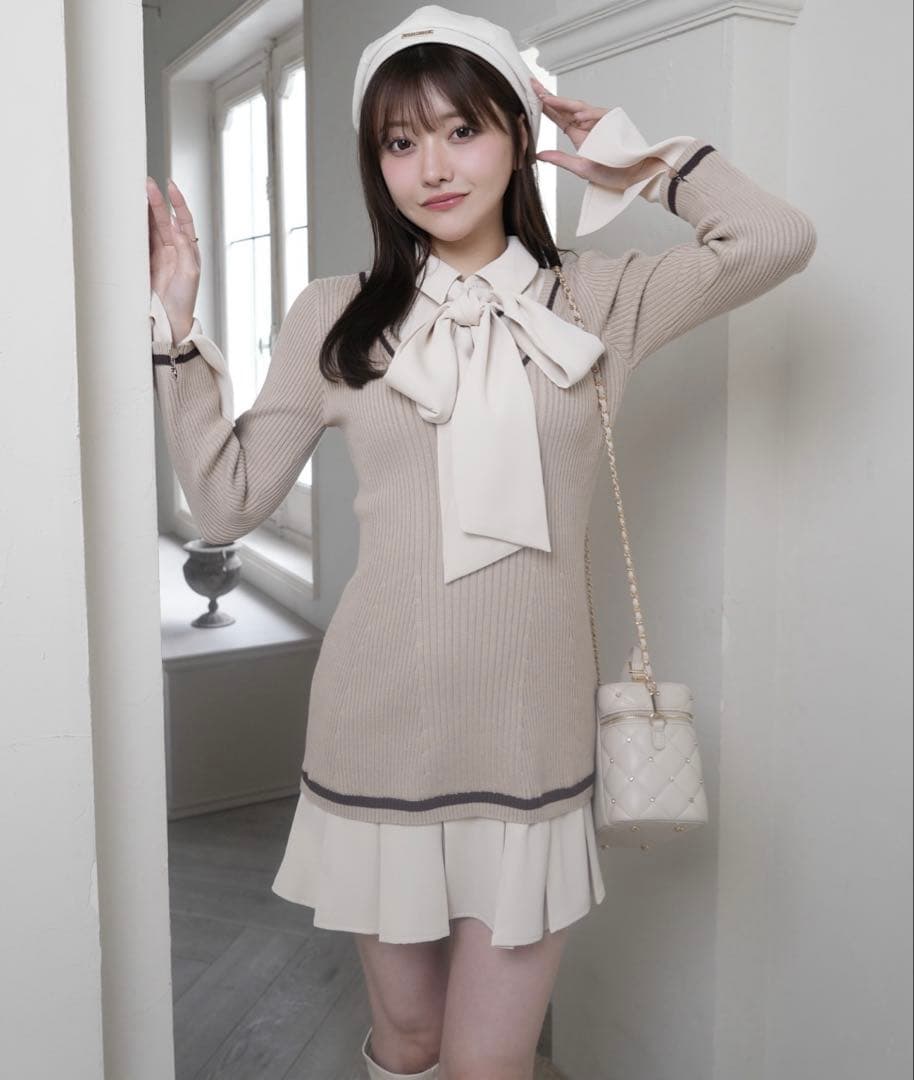 LIP SERVICE シャツドッキングプリーツワンピース ベージュ