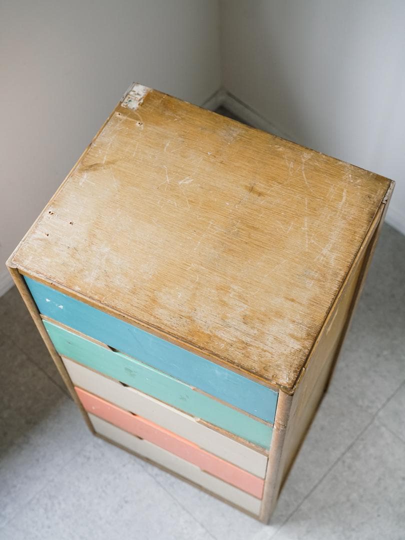 60-70's レトロポップ 古道具 木製 5段チェスト/収納 アンティーク