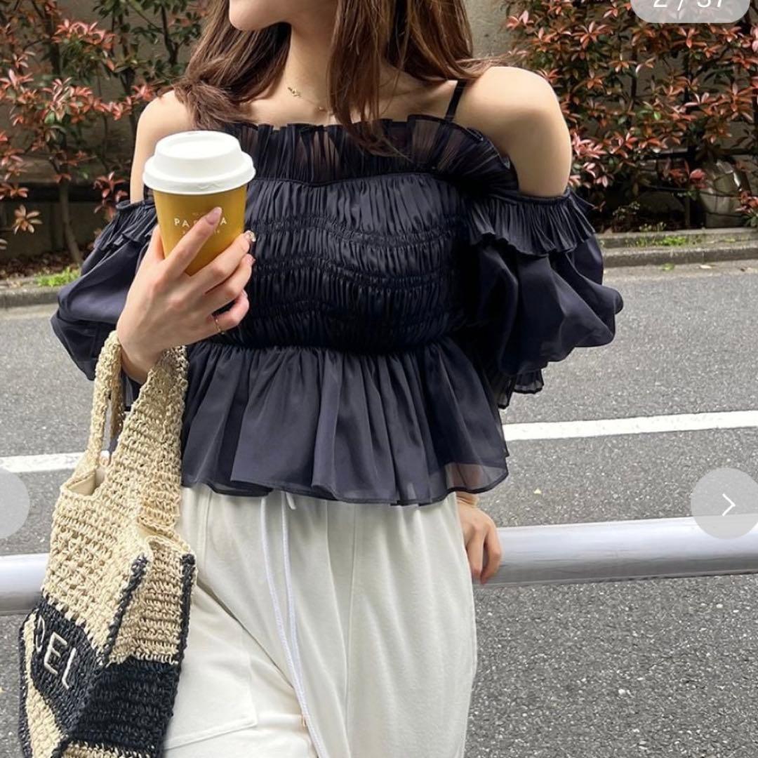 【新品】snidel Sustainableギャザーオフショルブラウス　NVY