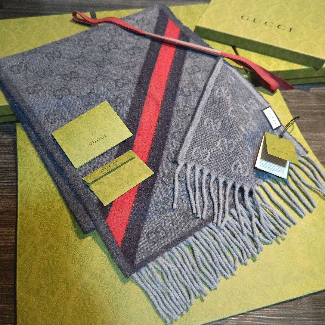 ❤新品箱袋付❤ GUCCI マフラー ストールショール スカーフ❤ネイビー❤