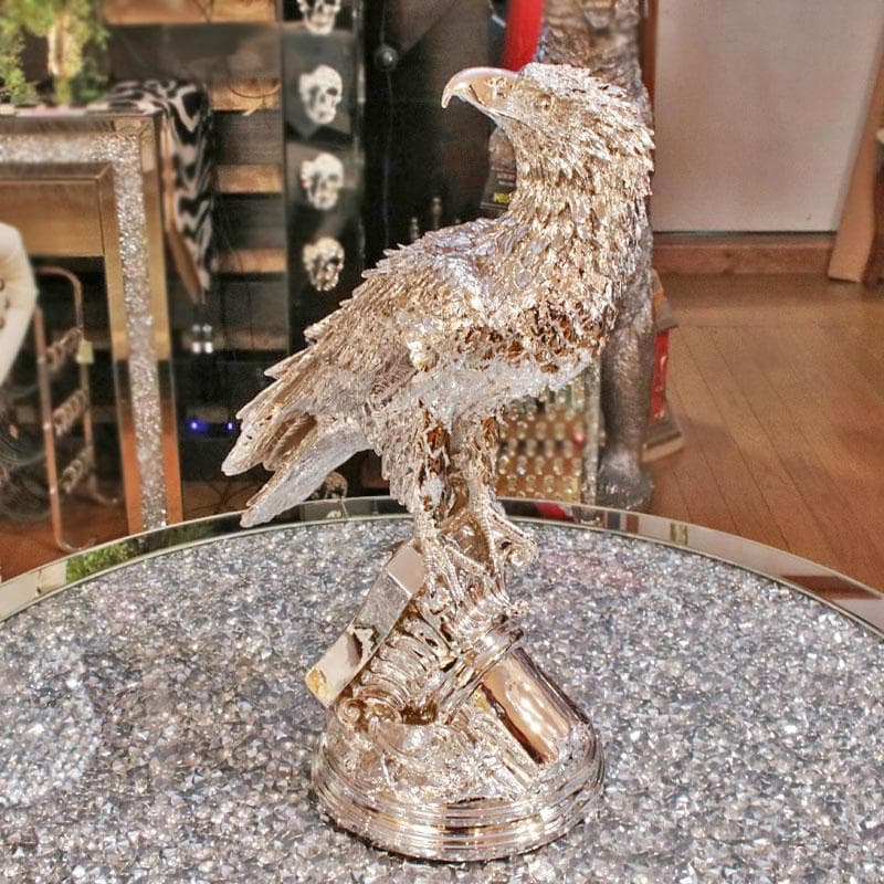銀の鷹 インテリアオブジェ シルバー ホーク 彫刻装飾 143-138-030