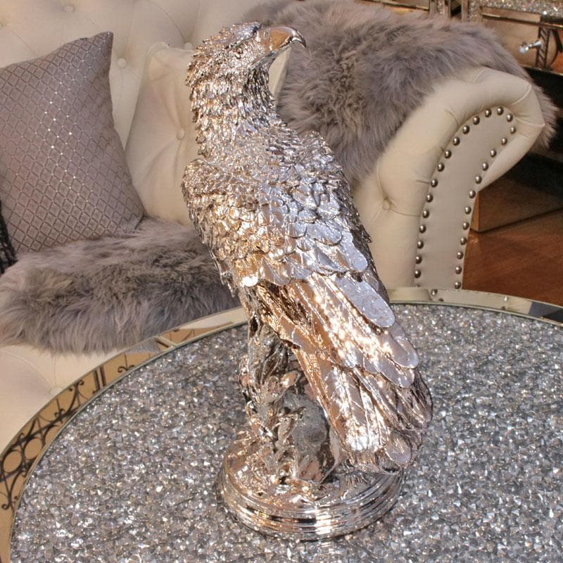 銀の鷹 インテリアオブジェ シルバー ホーク 彫刻装飾 143-138-030