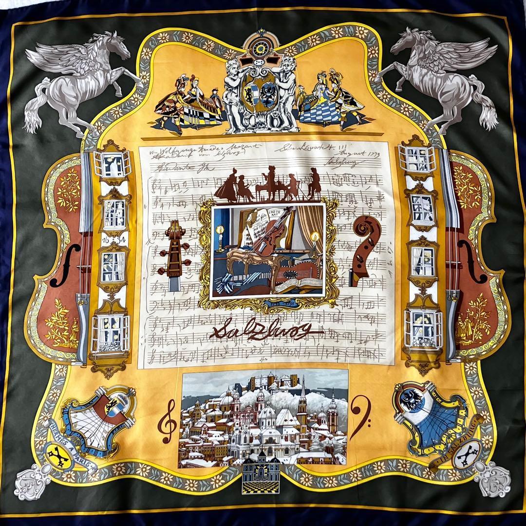 ★美品★エルメス　カレ90 ザルツブルグにて　スカーフ　シルク　バイオリン　音楽