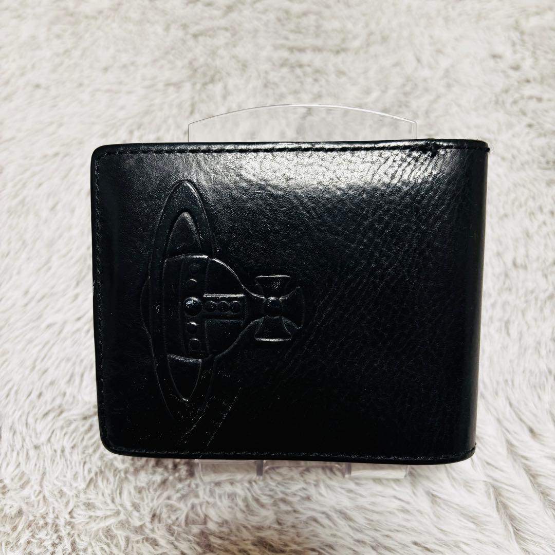 【良品】ヴィヴィアン・ウエストウッド オーブ　黒 レザー 二つ折り財布 型押し