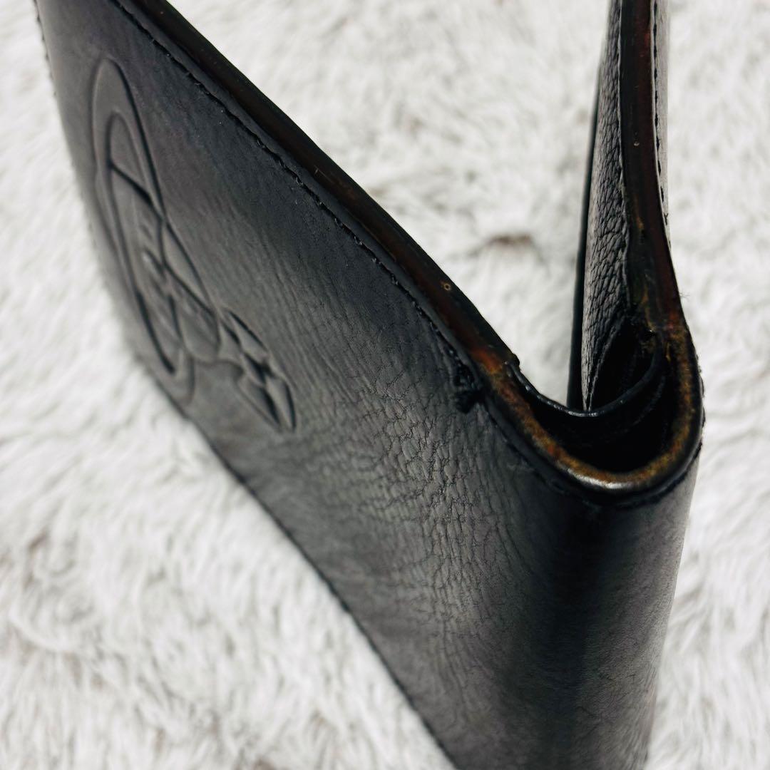 【良品】ヴィヴィアン・ウエストウッド オーブ　黒 レザー 二つ折り財布 型押し