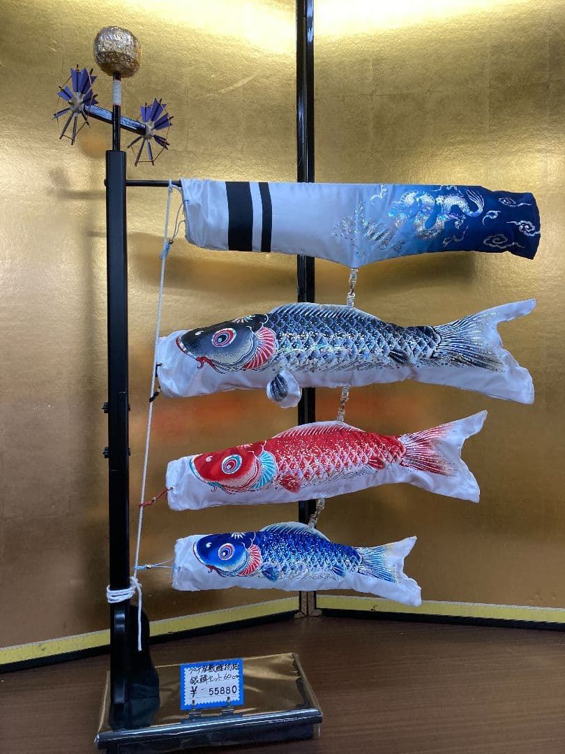 【展示品限り】鯉のぼり（室内用)　プチ座敷鯉物語　銀鱗セット　60cm