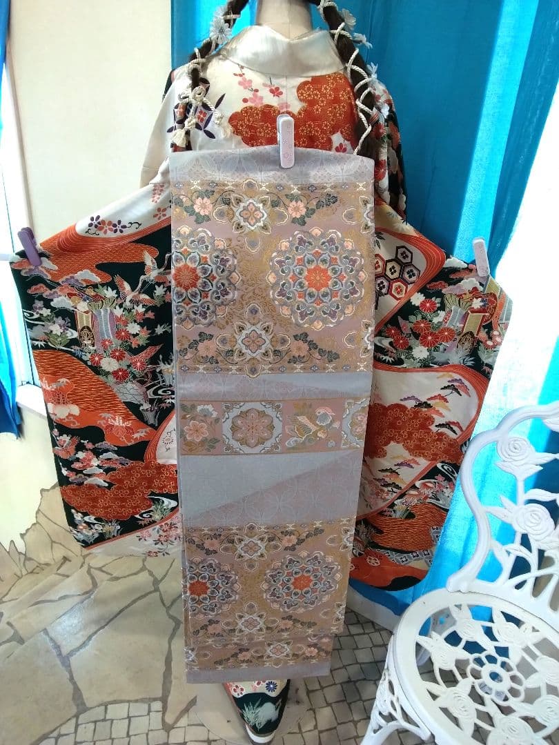 超お買得】振袖フルセット、正絹振袖成人式、重ね衿帯揚げ帯締め、西陣袋帯落款