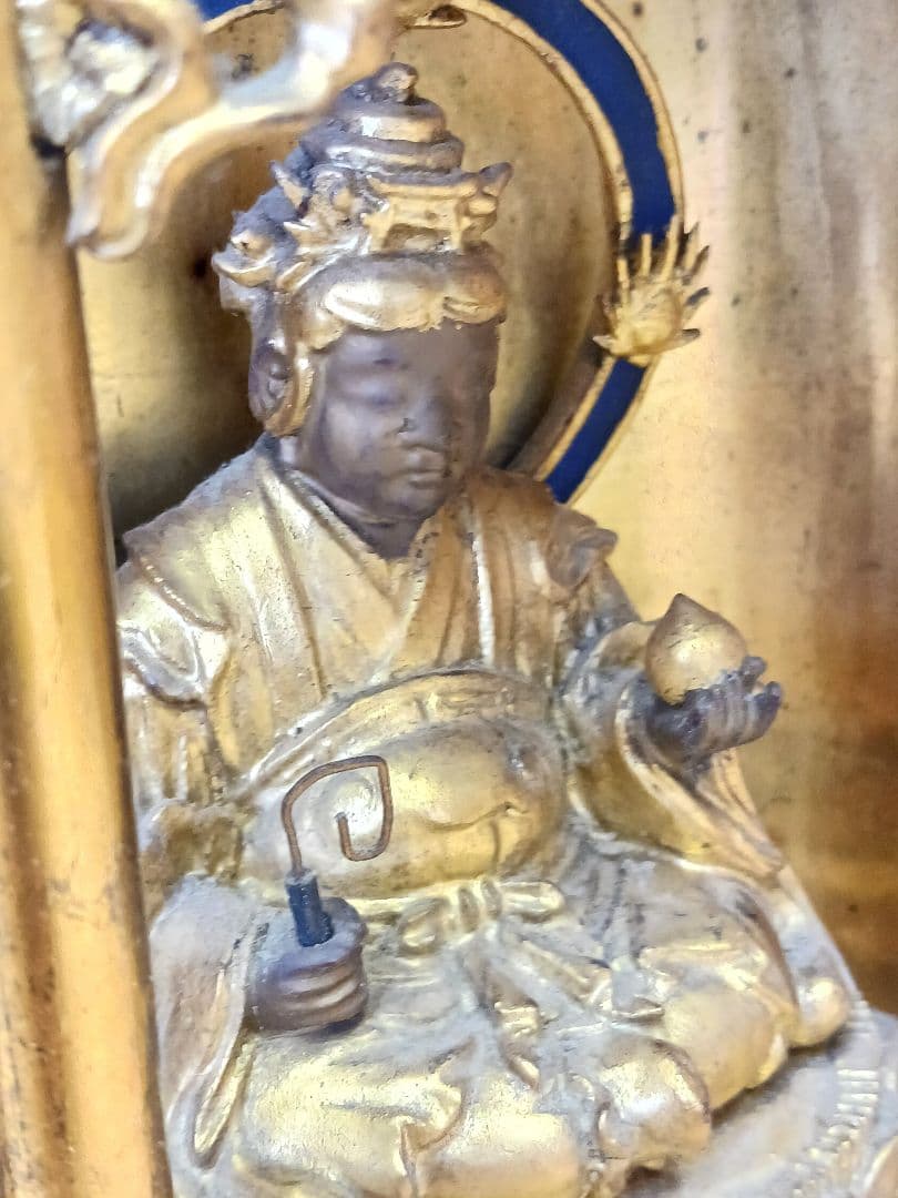 時代物　厨子　木彫　仏像　【蔵鍵と如意宝珠を持つ弁財天】　弁財天　仏教美術　金彩