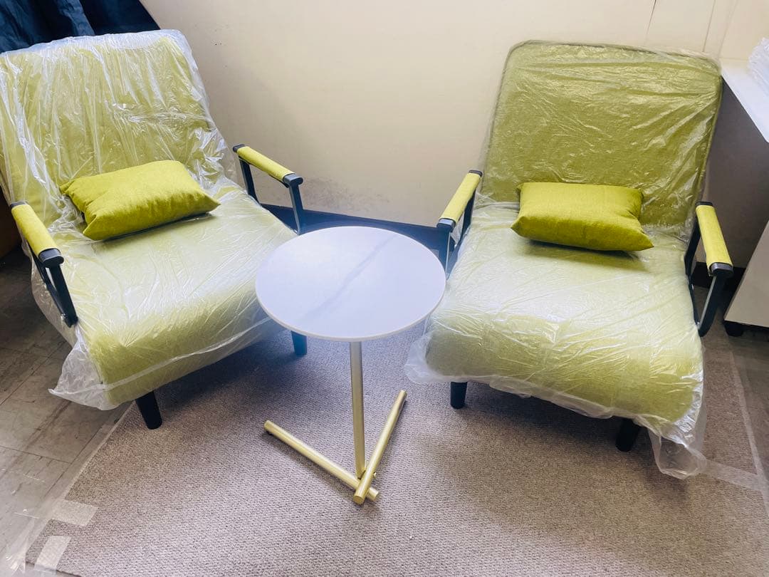 2脚セット　一人用ソファ　ライトグリーン ソファベッド