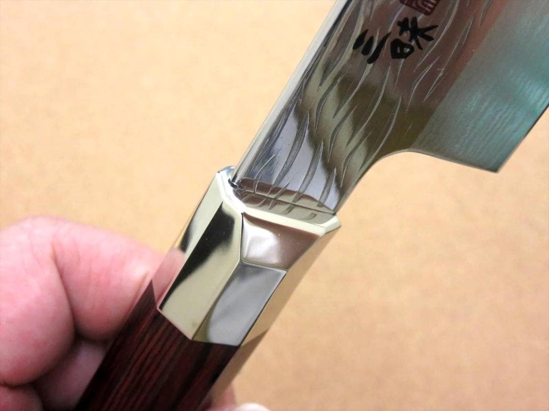 関の刃物 牛刀 180mm 三昧 波目 ダマスカス33層 両刃万能 包丁 肉切り