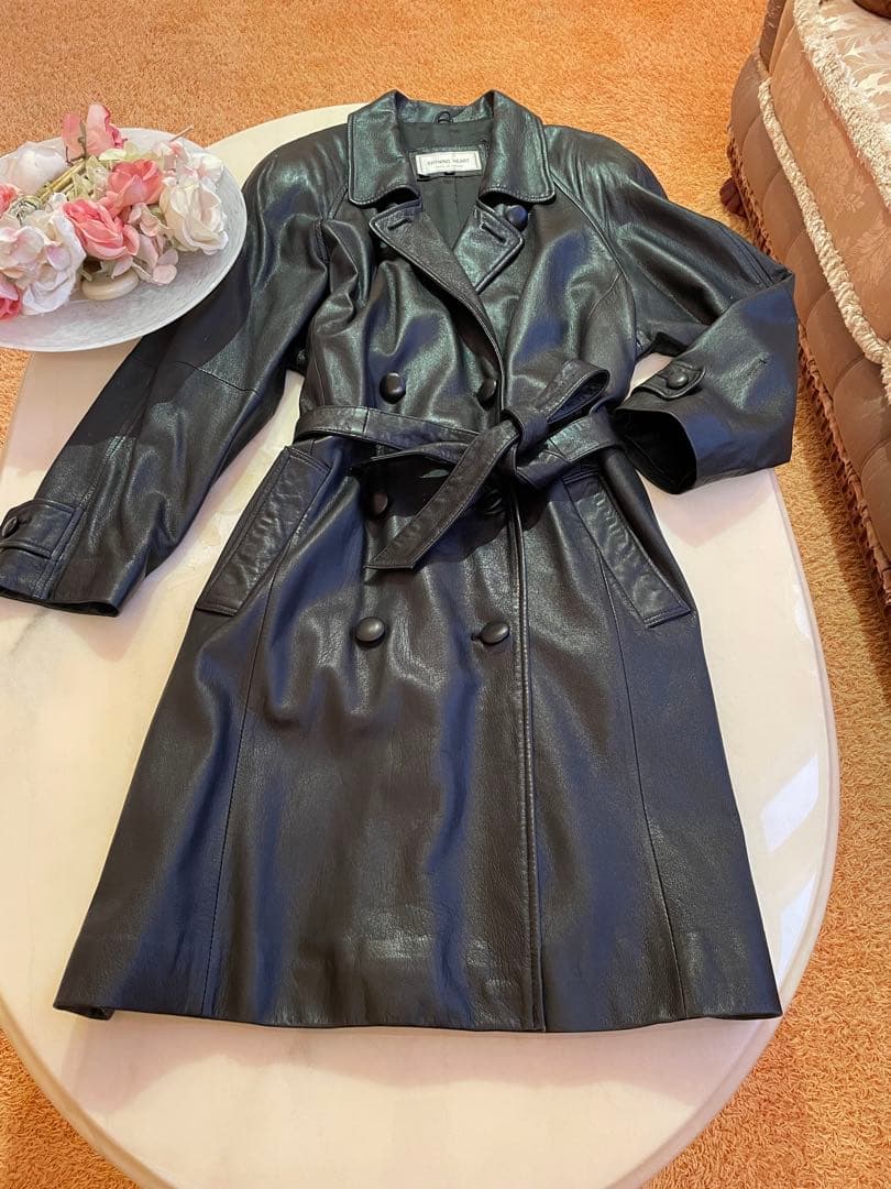 柔らか上質ラムレザートレンチコート❣️ダブルブレスト‼️国内宝飾展示会❣️定価35万円