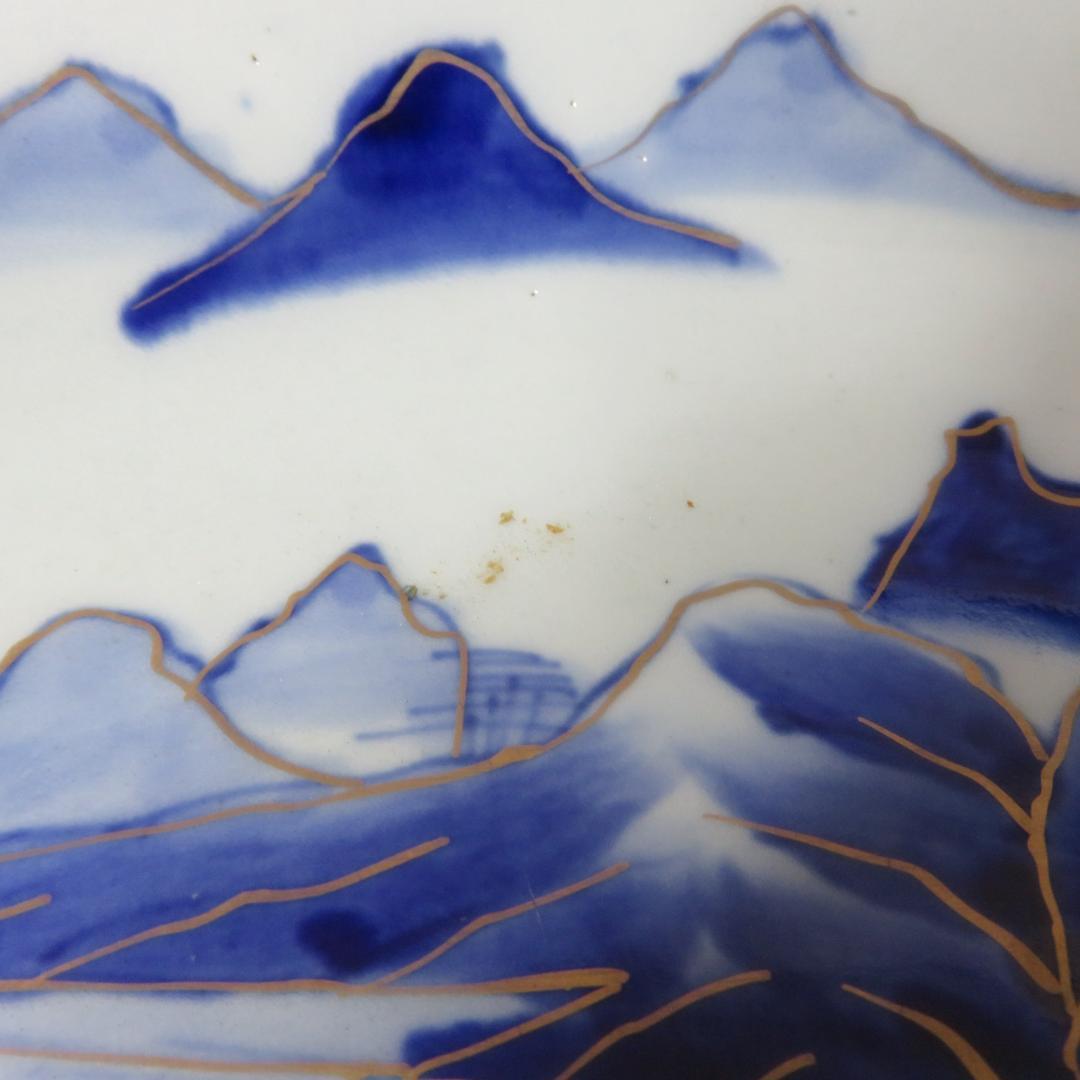 三組丼 山水 染付 二重高台 明治 三つ丼 三つ鉢 古伊万里 江戸 明治