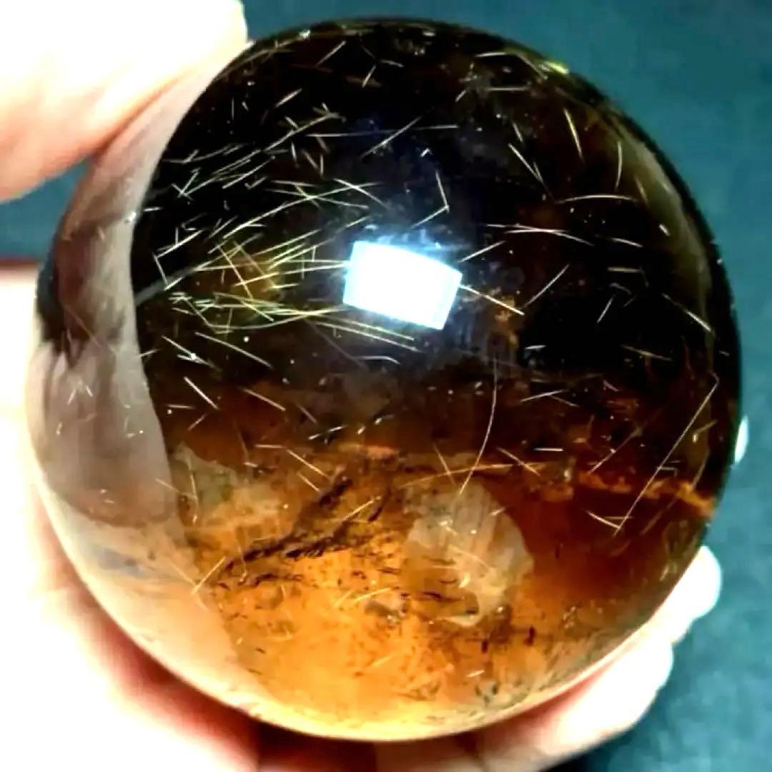 超大玉　63mm ゴールドルチルクォーツ　金針水晶　パワーストーン