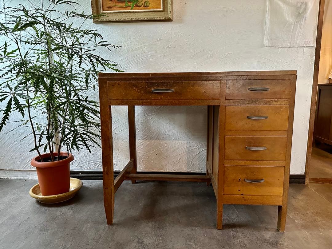 片袖机　古家具　昭和レトロ　木製デスク 文机　作業台