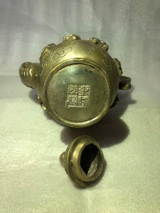 骨董品　古代酒器 酒壺　八仙人紋銀細工　在銘