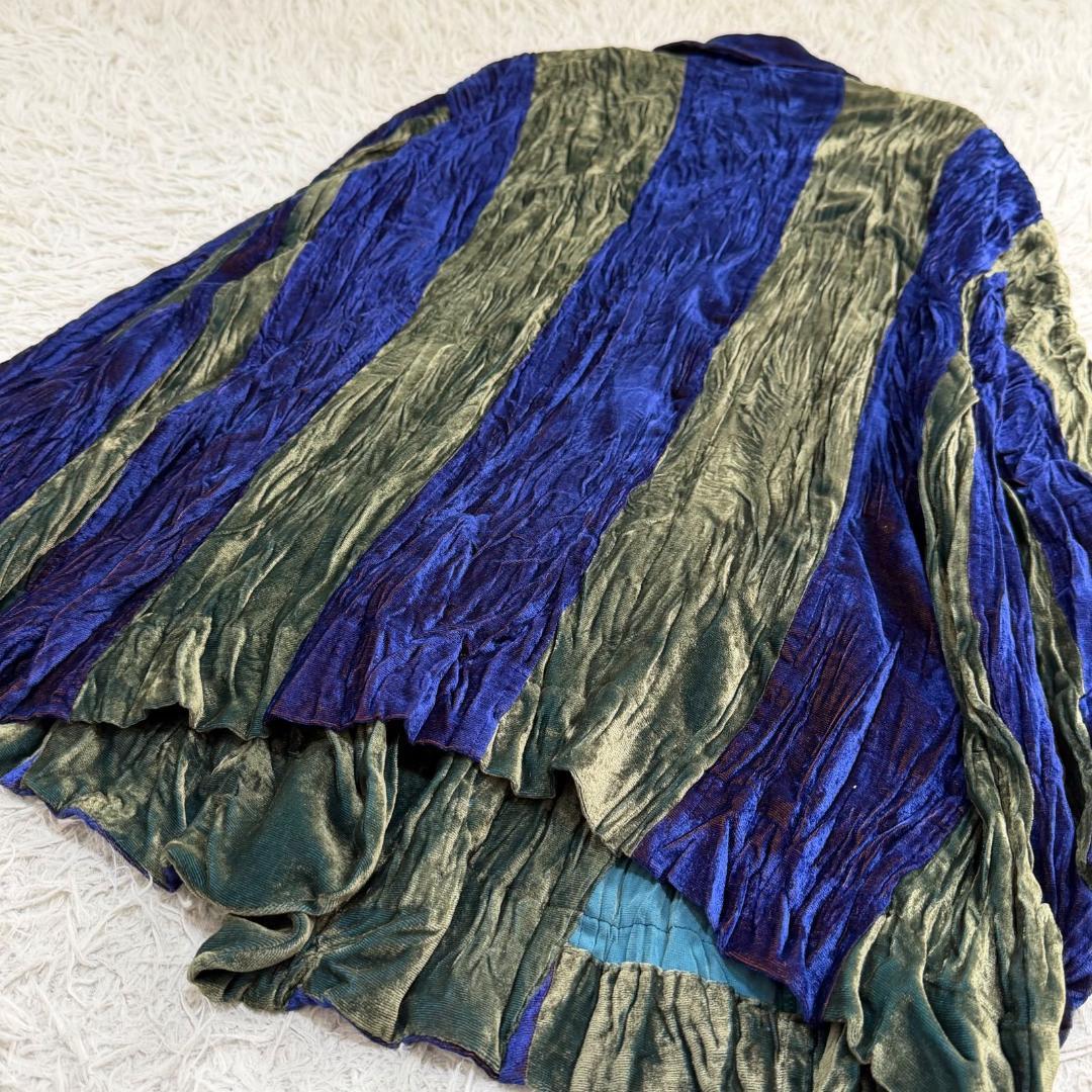 17299✨イッセイミヤケ ベルベット シワ加工 ストライプ セットアップ M