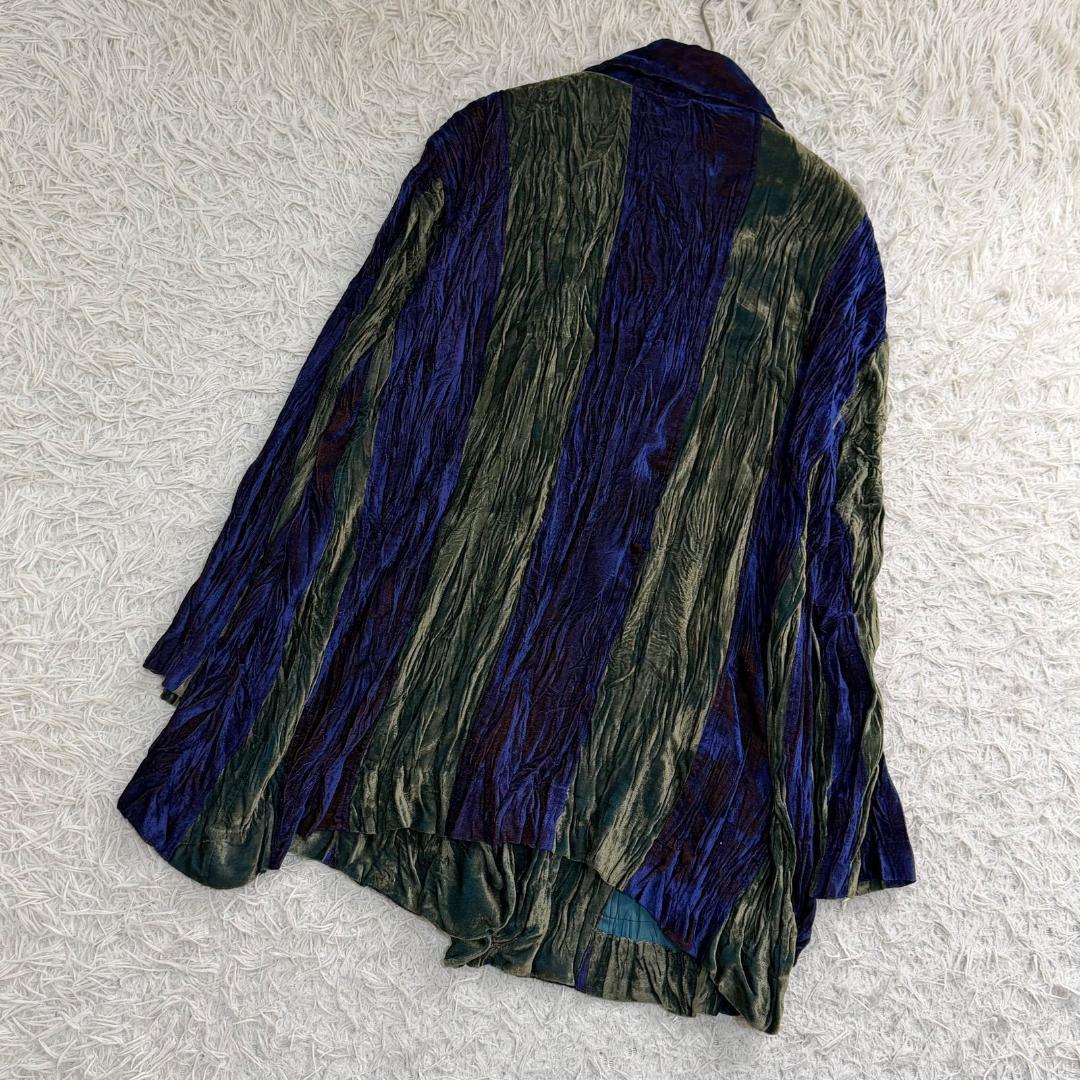 17299✨イッセイミヤケ ベルベット シワ加工 ストライプ セットアップ M