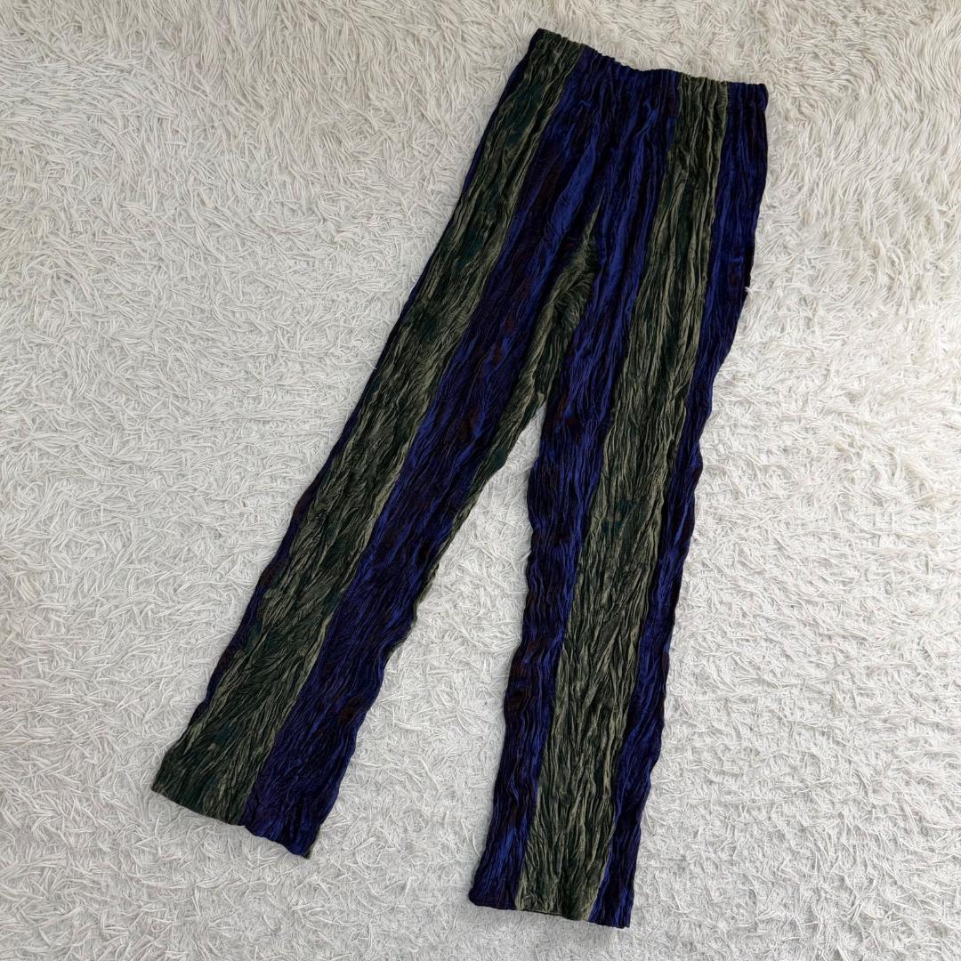 17299✨イッセイミヤケ ベルベット シワ加工 ストライプ セットアップ M