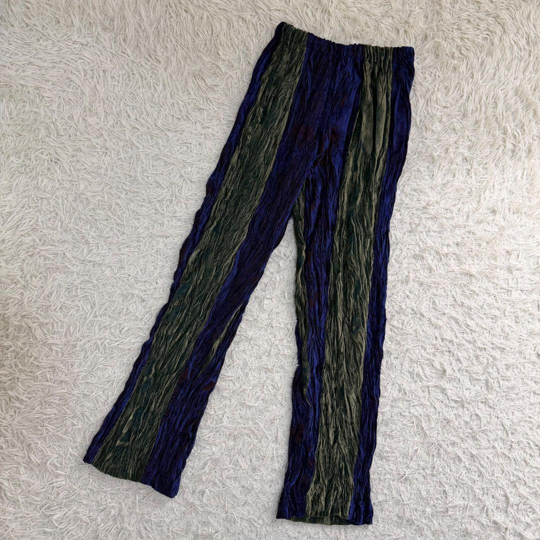 17299✨イッセイミヤケ ベルベット シワ加工 ストライプ セットアップ M