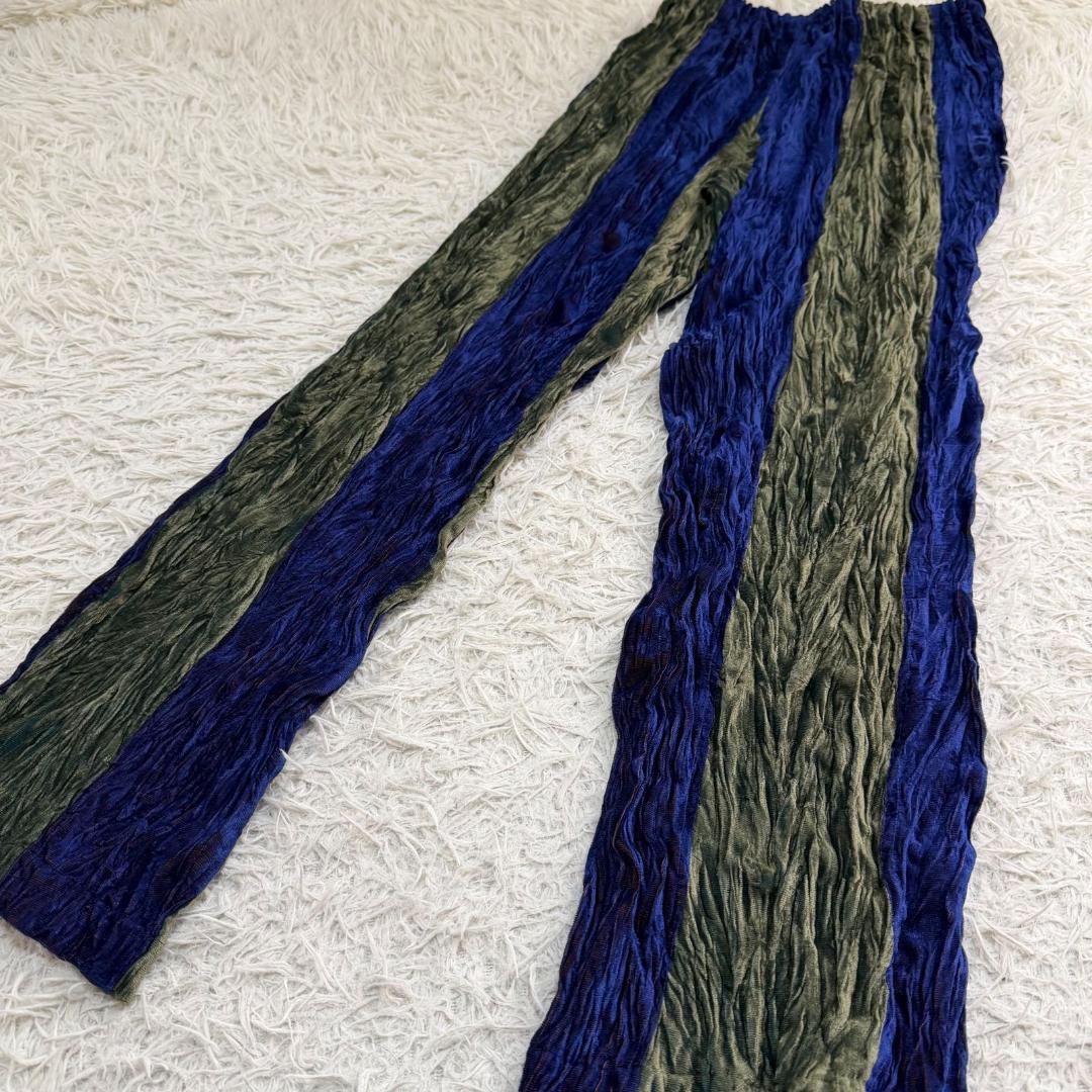 17299✨イッセイミヤケ ベルベット シワ加工 ストライプ セットアップ M