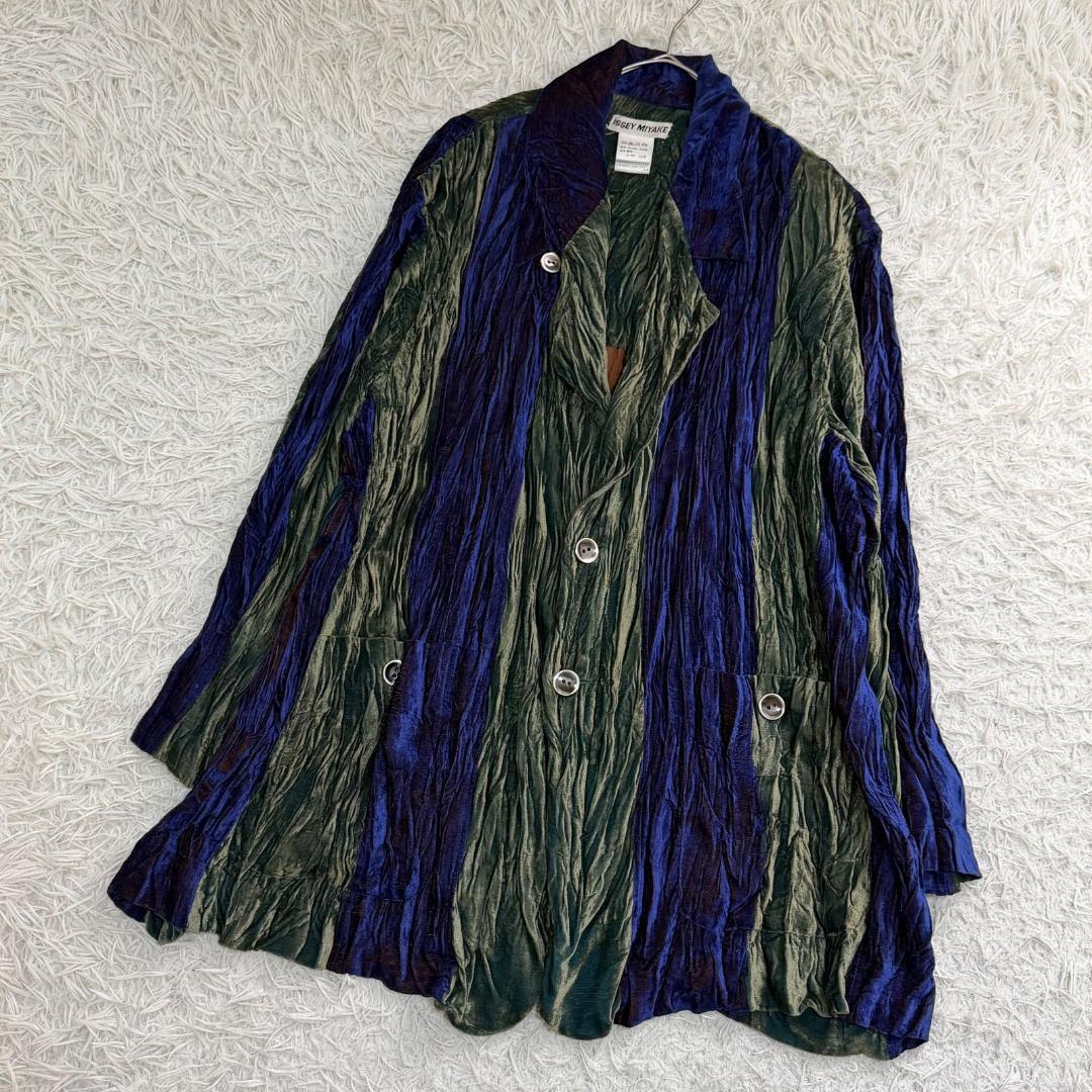 17299✨イッセイミヤケ ベルベット シワ加工 ストライプ セットアップ M