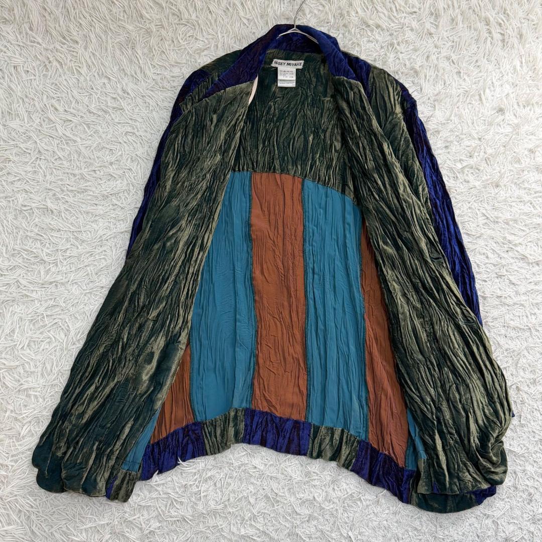 17299✨イッセイミヤケ ベルベット シワ加工 ストライプ セットアップ M
