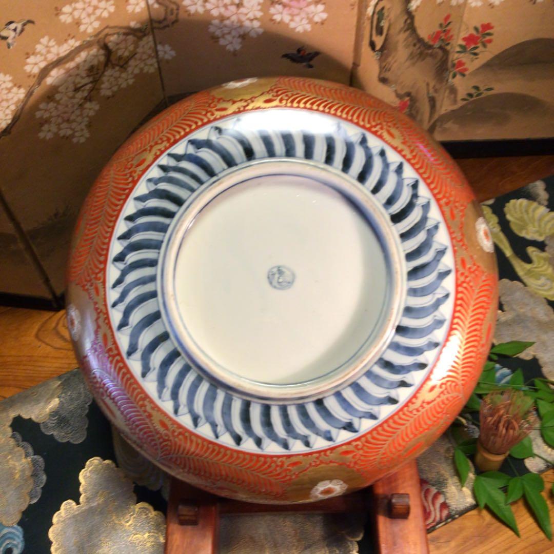 【特別出品】古伊万里　金蘭手　兎紋様　斑菟　赤絵唐草　七宝（江戸後期）大鉢　1客