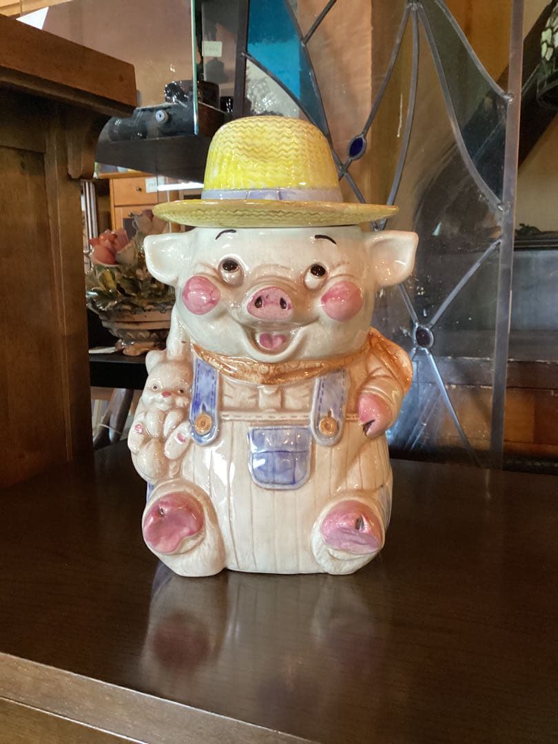 お菓子入れ　クッキージャー　ビィンテージ　ファーマーピッグ