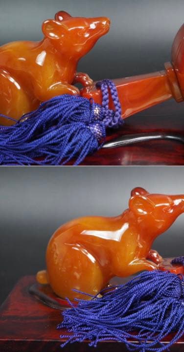 送料無料　名工土橋正市作　極上瑪瑙彫刻鼠置物 共箱・作歴・証明書　縁起物