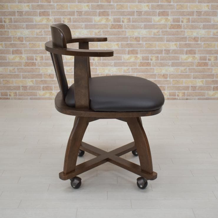 TR DC SC　2脚　回転式ダイニングチェア　肘付　アーム　キャスターブラウン