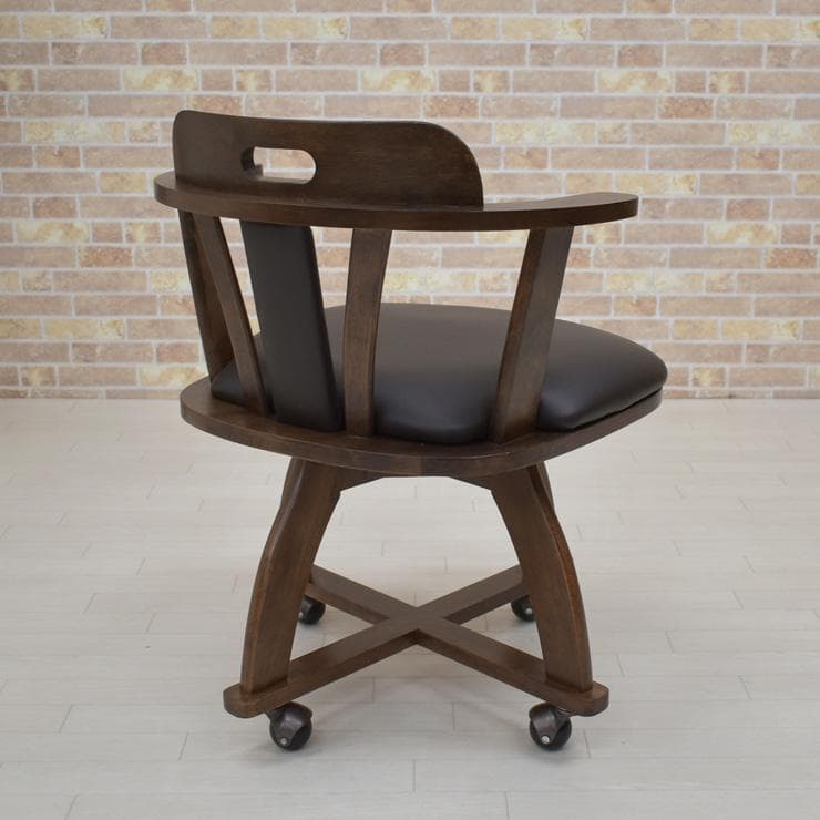 TR DC SC　2脚　回転式ダイニングチェア　肘付　アーム　キャスターブラウン