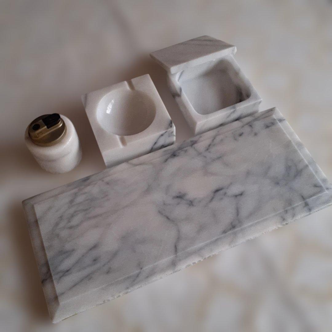 超希少　大理石 応接セット 灰皿 ライター 煙草入れ プレート 4点セット