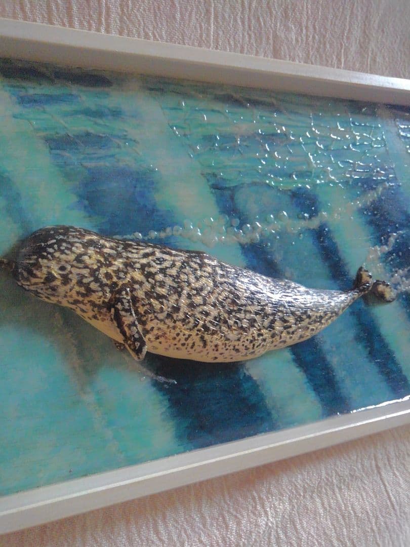 木彫りの一角クジラの3D壁掛け