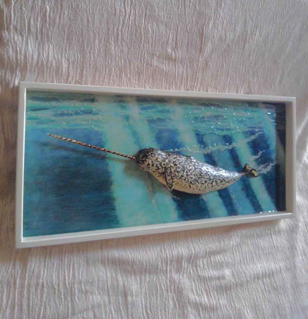 木彫りの一角クジラの3D壁掛け