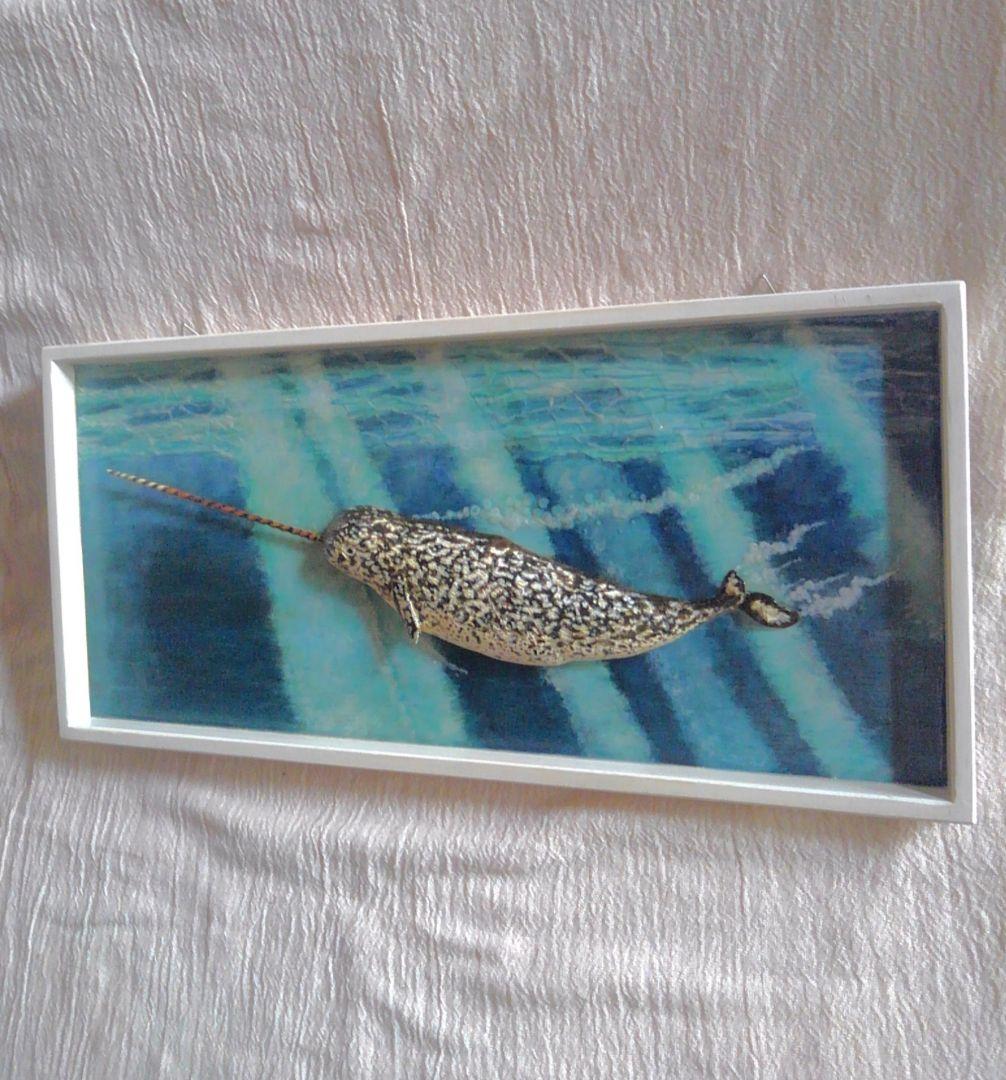木彫りの一角クジラの3D壁掛け
