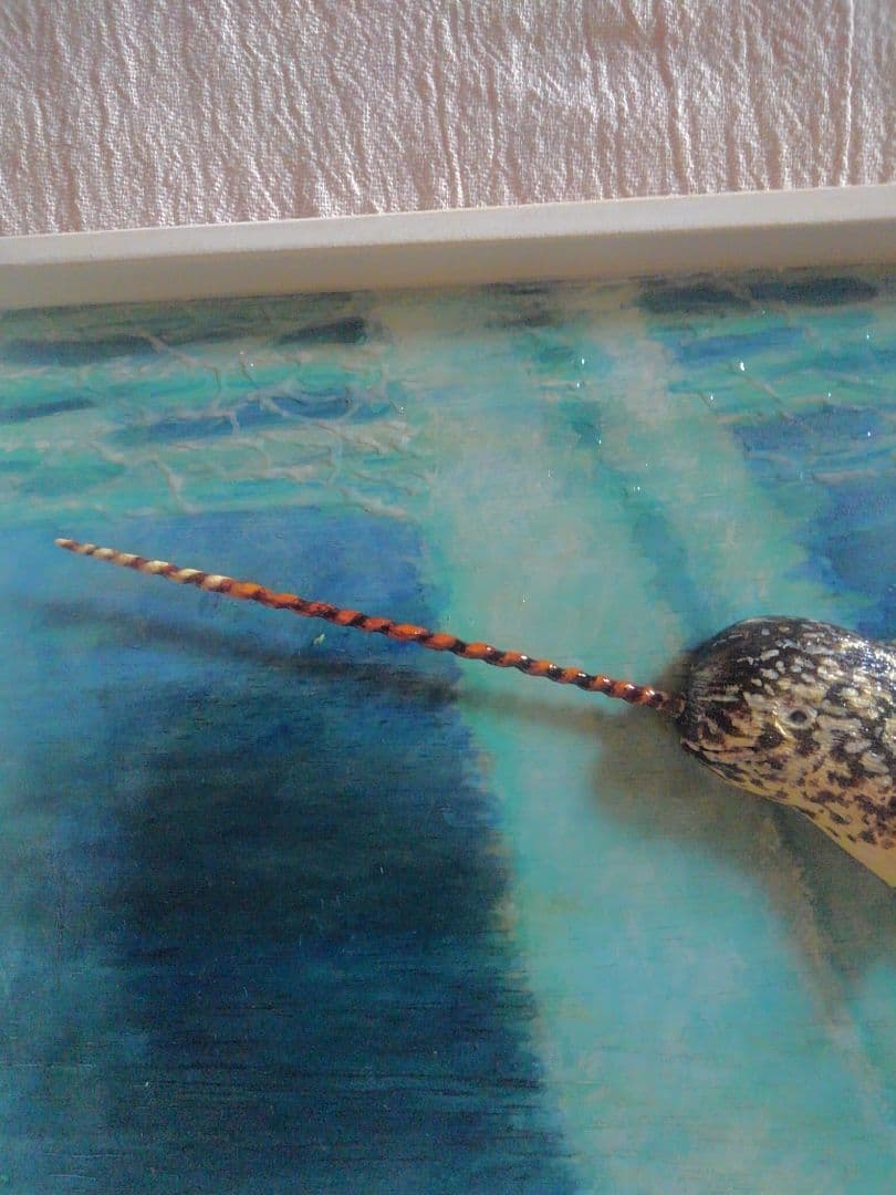 木彫りの一角クジラの3D壁掛け