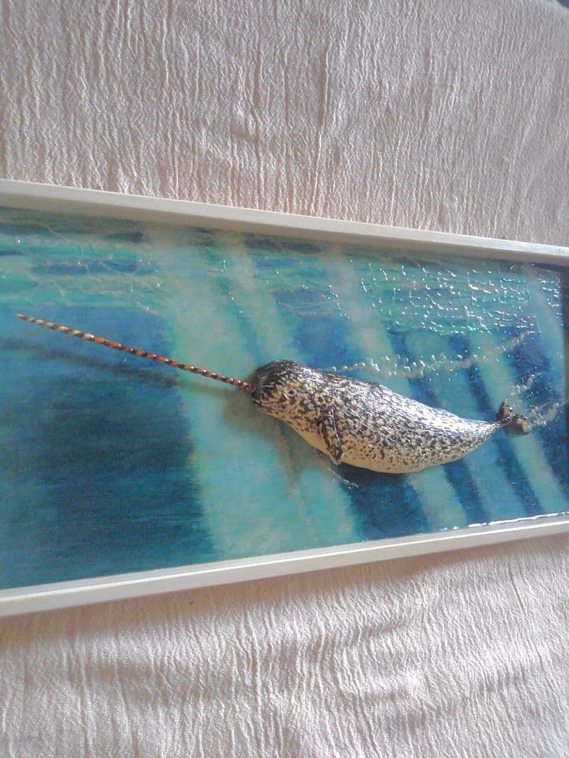 木彫りの一角クジラの3D壁掛け