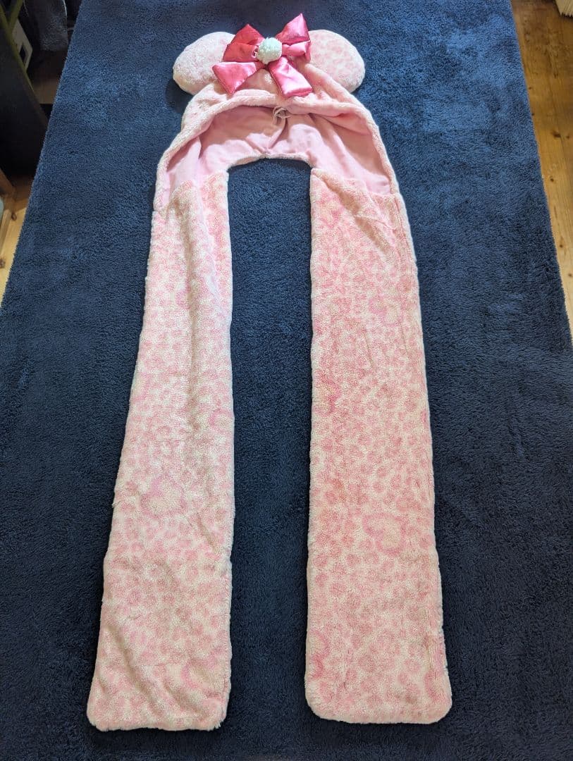 ディズニー　ミニー　マフラーキャップ　ファンキャップ　ピンクヒョウ柄　値引き⭕️