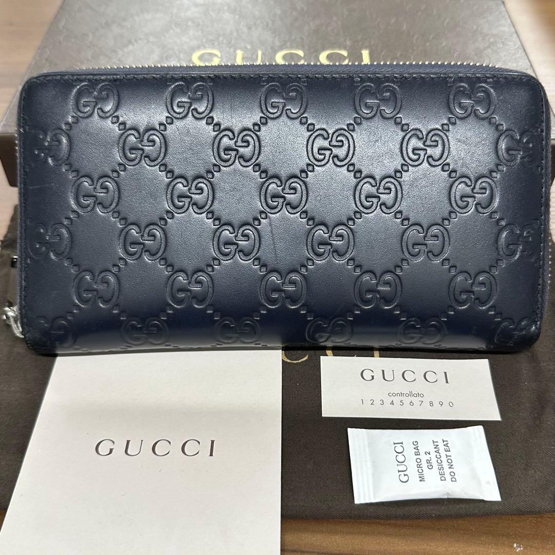新品同様‼️ グッチ　GUCCI 財布　長財布　シマレザー　ラウンドファスナー