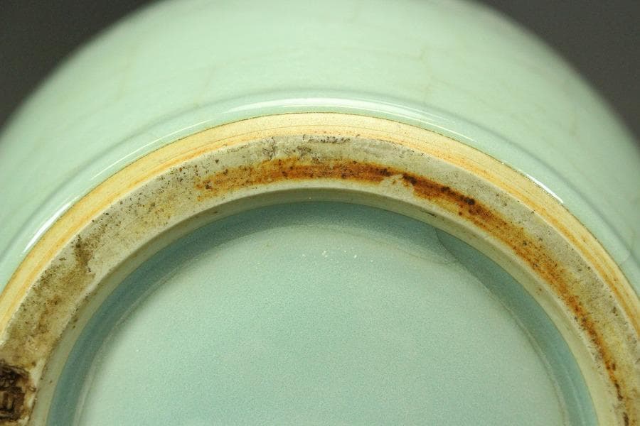 作家物 波山作 青磁草花紋 花瓶 共箱(ZE611)