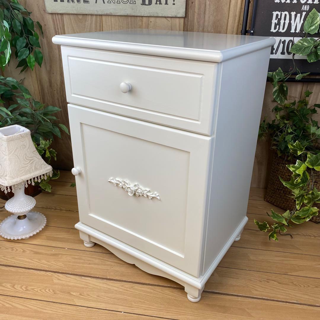 フレンチカントリー北欧調ホワイトチェストサイドキャビネット二点セットタンス収納
