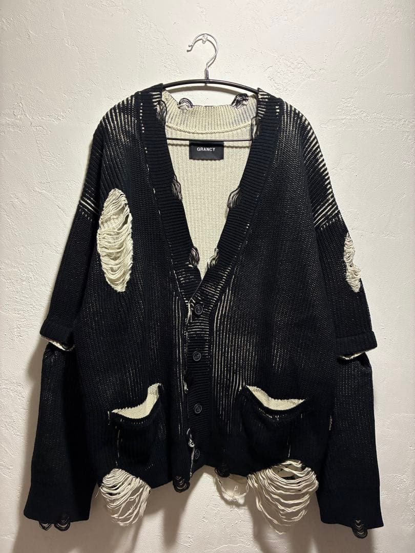 GRANCY ディストラクションデザインビッグカーディガン　Lサイズ　ブラック