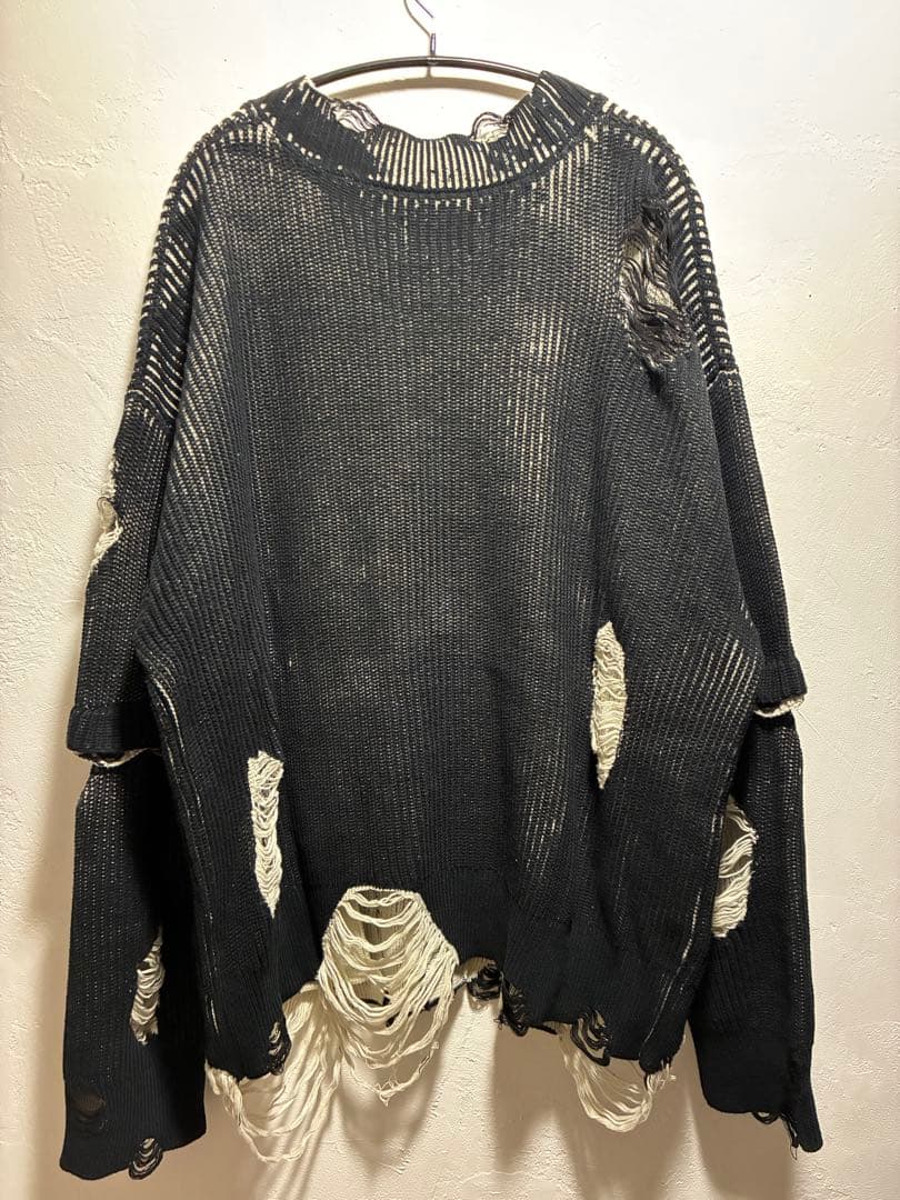 GRANCY ディストラクションデザインビッグカーディガン　Lサイズ　ブラック