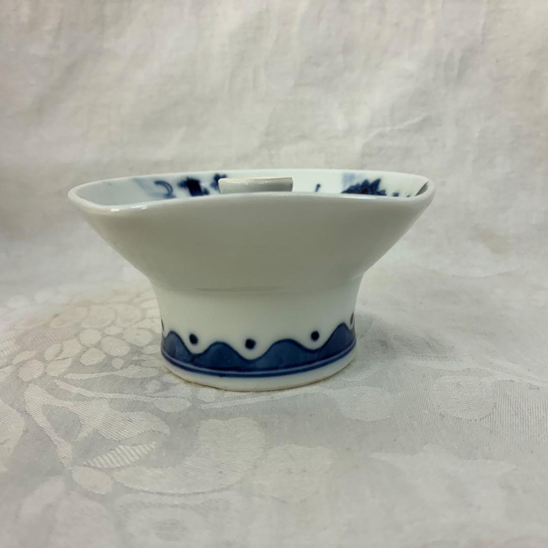 肥前皿山 三彩作 染付山水画 小蓋丼 蓋付高杯 染付の蓋椀 5客