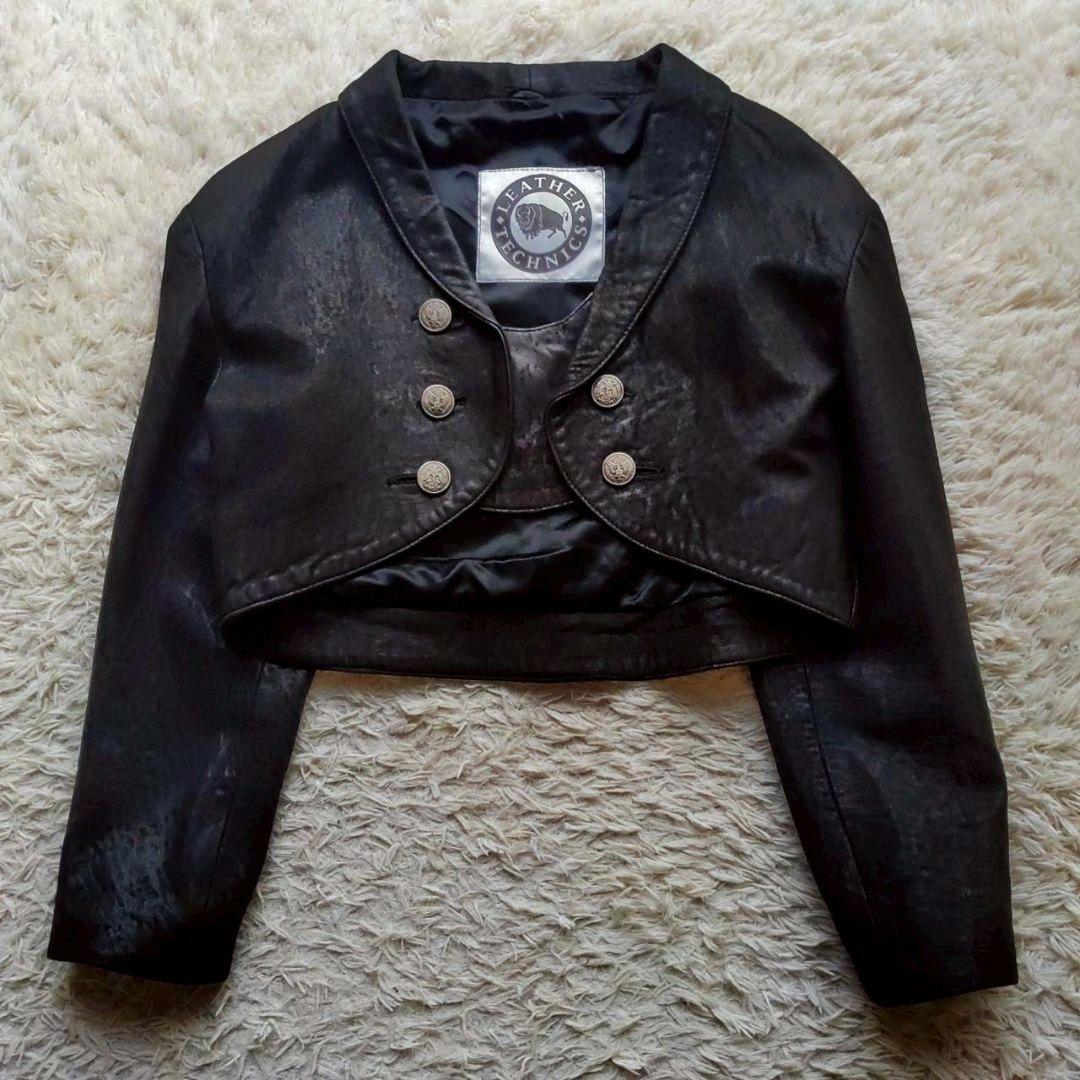 TECHNICS UK製 ショート丈 刻印ボタン 変形レザーテーラードジャケット