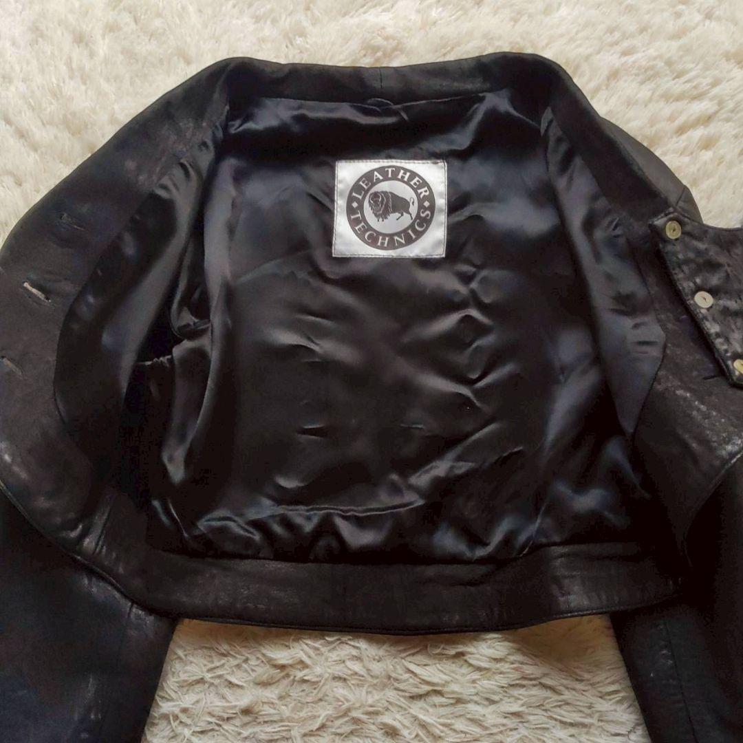 TECHNICS UK製 ショート丈 刻印ボタン 変形レザーテーラードジャケット