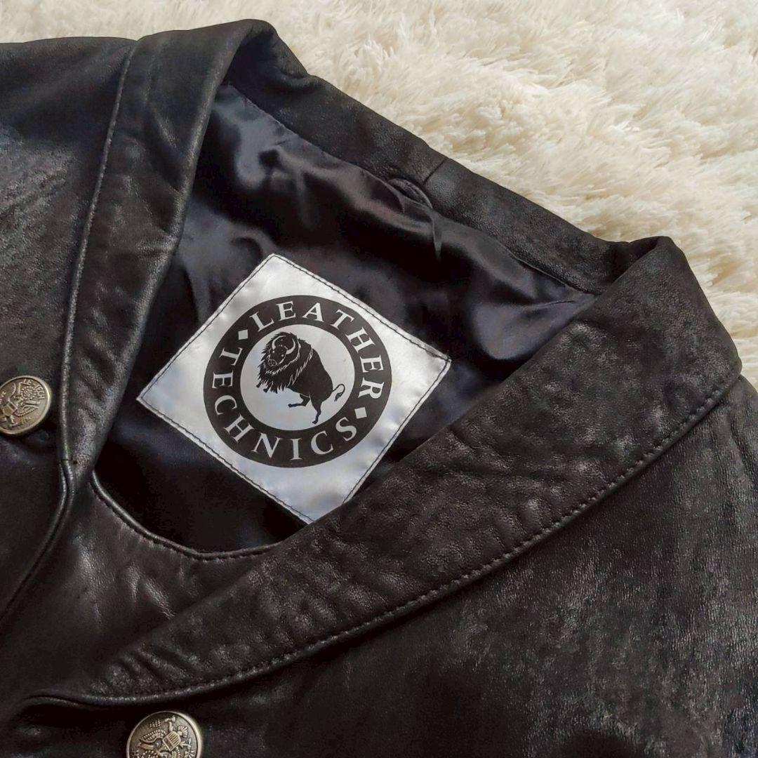 TECHNICS UK製 ショート丈 刻印ボタン 変形レザーテーラードジャケット