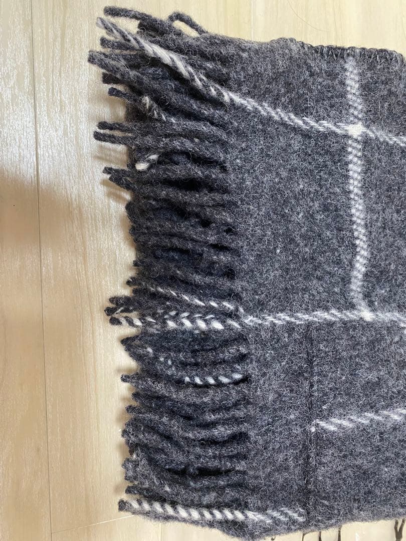 KLIPPAN グレー ウール チェック ブランケット ケープ クリッパン